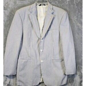 Jos. A. Bank Seersucker Suit Jacket Coat 39 Reg White Blue Striped 3 Button